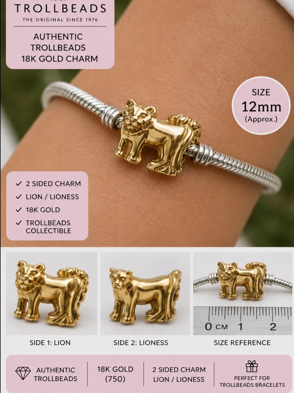 Troll 18k Gold Collectable, rare Reversible Male/Female Lion Charm Unisex.